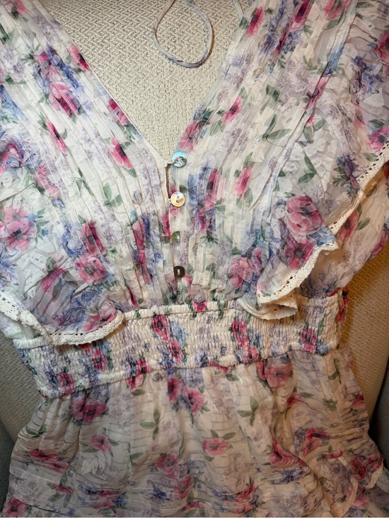 Dresses & Skirts - Floral Ruffled Smocked Waist Dress - Pink & Purple Floral